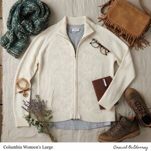 Columbia Size L Cotton Angora Blend Full-Zip Cardigan